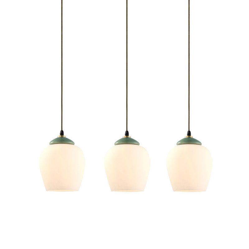 Tulip/Bell White Glass Cluster Pendant Classic 3 Heads Living Room Ceiling Suspension Lamp with Ceramic Top Clearhalo 'Ceiling Lights' 'Glass shade' 'Glass' 'Pendant Lights' 'Pendants' Lighting' 814690