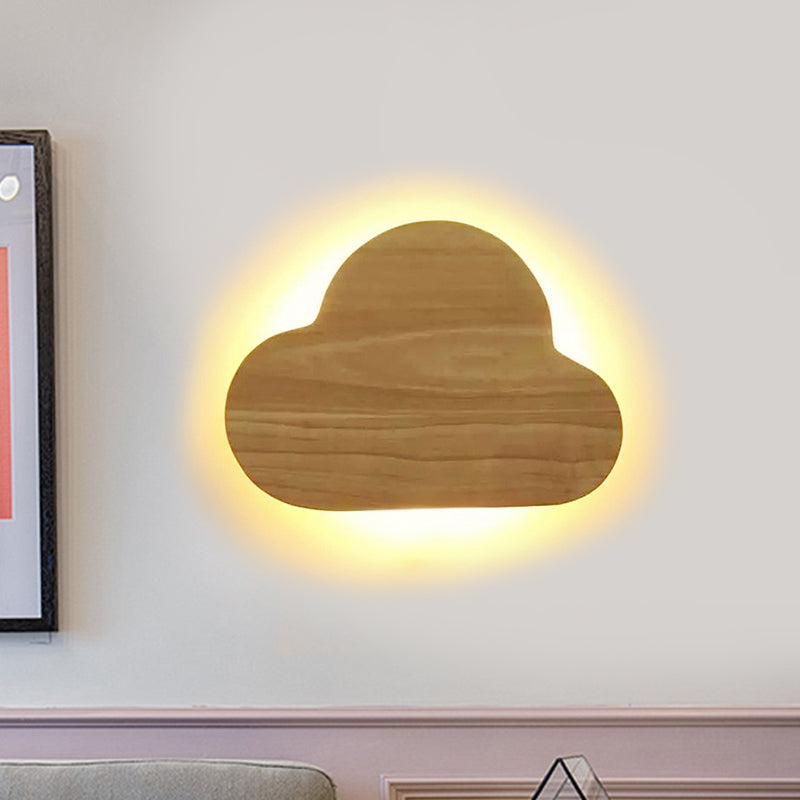 Wood Cloud Flush Mount Wall Sconce Minimalistic Beige LED Wall Mount Lamp in Warm/White Light Wood Clearhalo 'Wall Lamps & Sconces' 'Wall Lights' Lighting' 814751