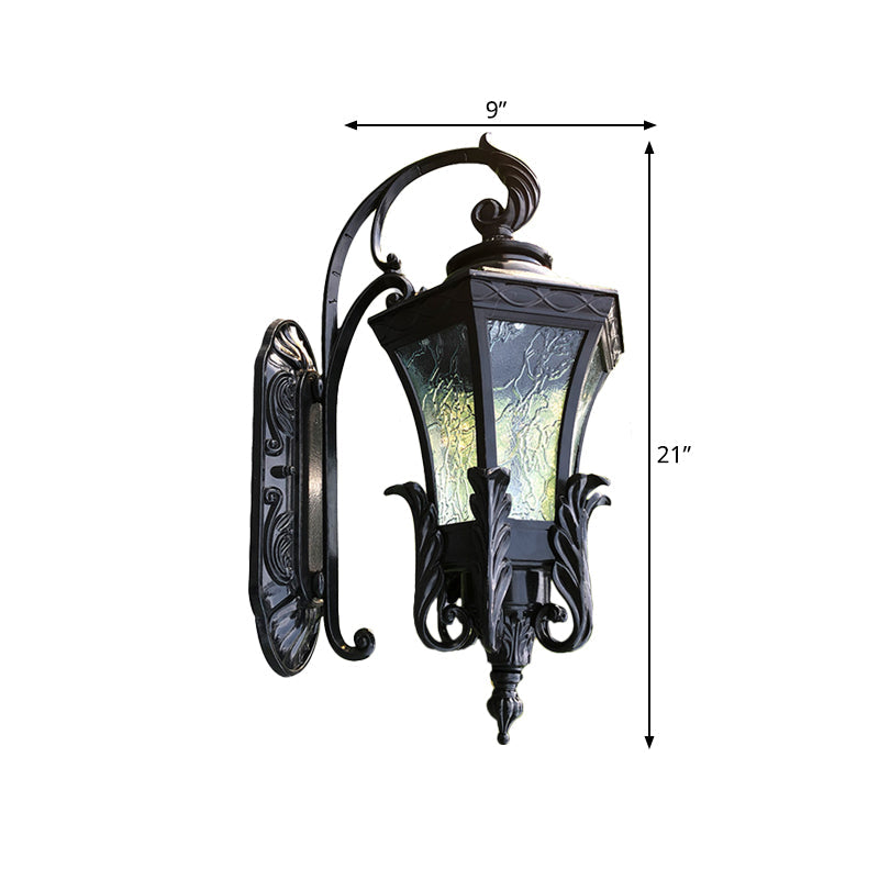 Clear Rippled Glass Paneled Bell Wall Light Cottage 1 Light Patio Wall Mount Lamp in Black Clearhalo 'Wall Lamps & Sconces' 'Wall Lights' Lighting' 814930