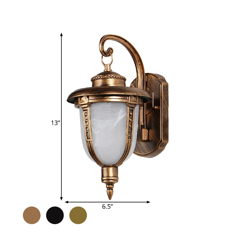 Urn-Shaped Frosted Glass Wall Sconce Country 1 Light Outdoor Wall Hanging Light in Black/Gold/Bronze Clearhalo 'Wall Lamps & Sconces' 'Wall Lights' Lighting' 814938
