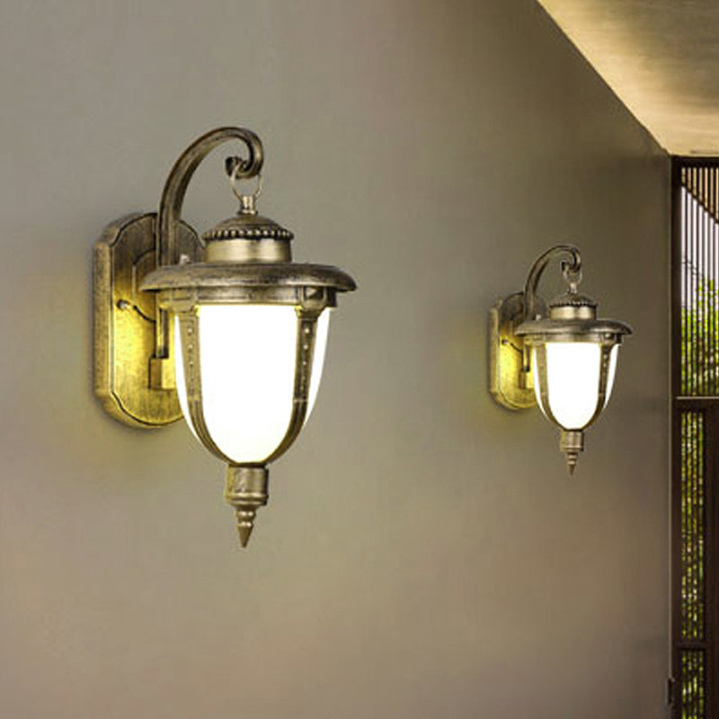 Urn-Shaped Frosted Glass Wall Sconce Country 1 Light Outdoor Wall Hanging Light in Black/Gold/Bronze Clearhalo 'Wall Lamps & Sconces' 'Wall Lights' Lighting' 814945