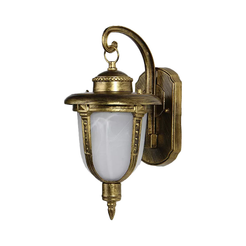 Urn-Shaped Frosted Glass Wall Sconce Country 1 Light Outdoor Wall Hanging Light in Black/Gold/Bronze Clearhalo 'Wall Lamps & Sconces' 'Wall Lights' Lighting' 814946