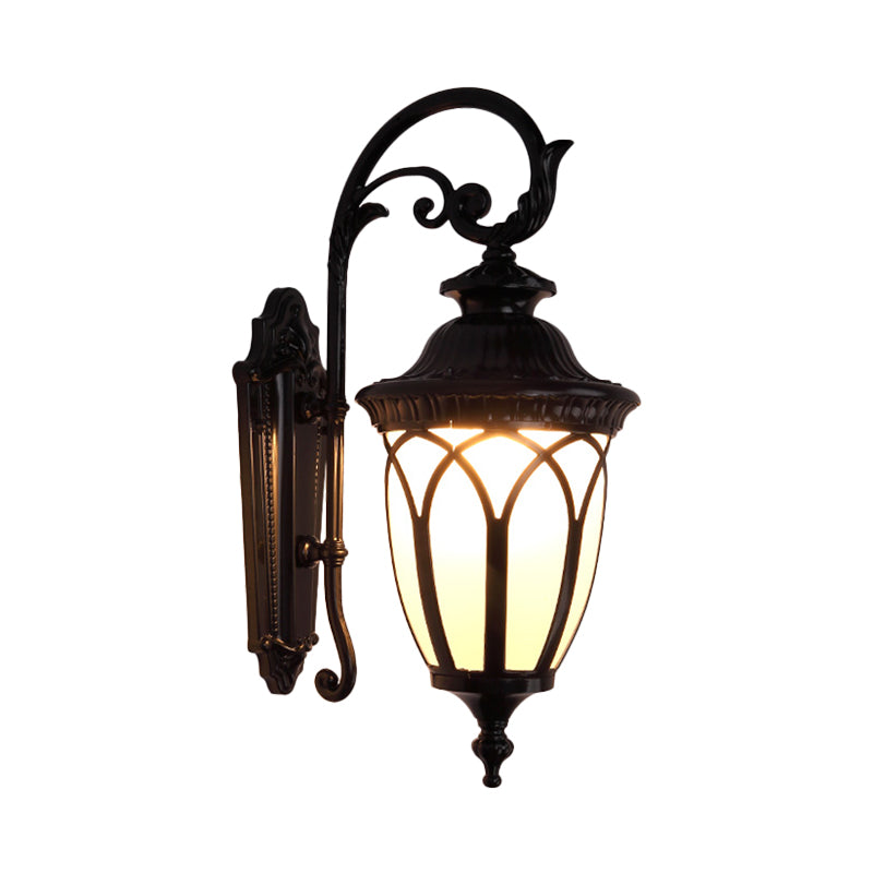 Pavilion Courtyard Wall Lighting Fixture Farmhouse Cream Glass 1-Light Black/Bronze Sconce Clearhalo 'Wall Lamps & Sconces' 'Wall Lights' Lighting' 814961