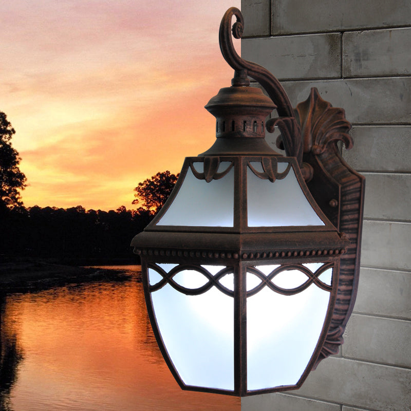 1 Head Opal Glass Wall Mounted Lamp Lodge Rust Outdoor Lantern Shaped Wall Sconce Lighting Rust Clearhalo 'Wall Lamps & Sconces' 'Wall Lights' Lighting' 814967