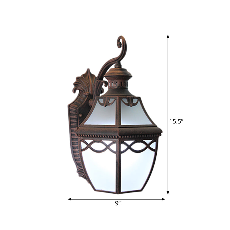 1 Head Opal Glass Wall Mounted Lamp Lodge Rust Outdoor Lantern Shaped Wall Sconce Lighting Clearhalo 'Wall Lamps & Sconces' 'Wall Lights' Lighting' 814970