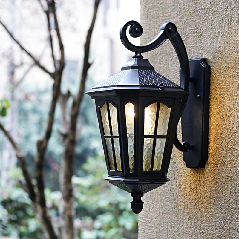 Black 1-Head Wall Mount Light Country Clear Water Glass Lantern Shade Sconce Lamp for Outdoor Clearhalo 'Wall Lamps & Sconces' 'Wall Lights' Lighting' 814972