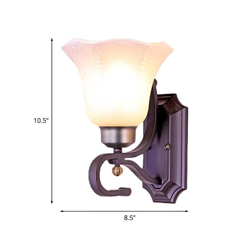 Vintage Blossom Sconce Wall Light 1/2-Bulb Frosted White Glass Wall Lighting Fixture in Black Clearhalo 'Wall Lamps & Sconces' 'Wall Lights' Lighting' 815119