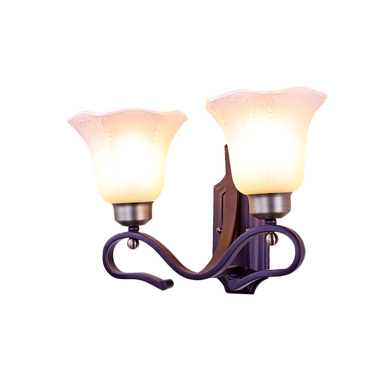 Vintage Blossom Sconce Wall Light 1/2-Bulb Frosted White Glass Wall Lighting Fixture in Black Clearhalo 'Wall Lamps & Sconces' 'Wall Lights' Lighting' 815123
