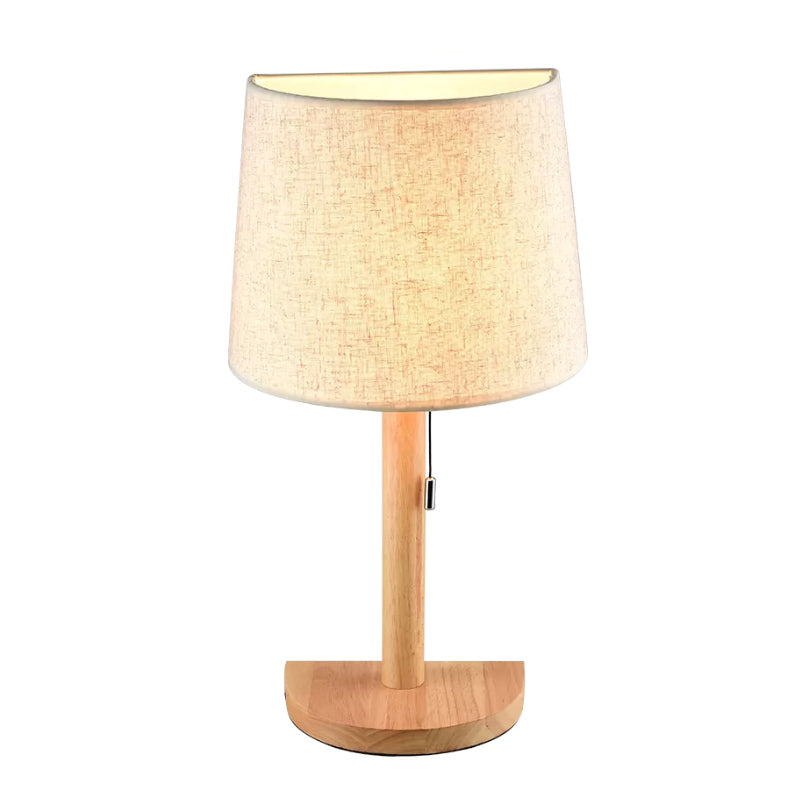 Fabric Half Barrel Desk Light Asian Style Single Light Wood Reading Book Lamp with Pull Chain Clearhalo 'Lamps' 'Table Lamps' Lighting' 815390