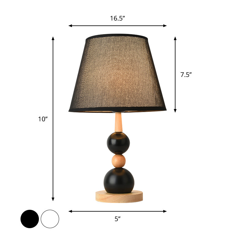 White/Black Barrel Nightstand Light Modernist 1 Head Fabric Night Table Lamp with Modo Wood Deco Clearhalo 'Lamps' 'Table Lamps' Lighting' 815395