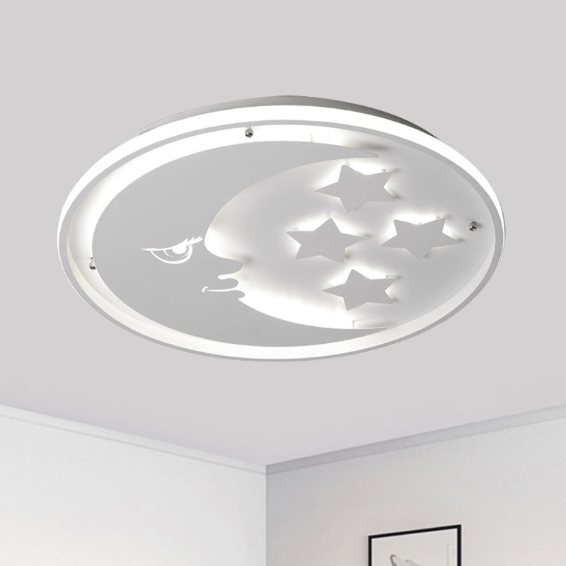 Cartoon Moon and Star Flush Lighting Acrylic LED Bedroom Flush Mounted Lamp in White/Pink/Blue White Clearhalo 'Ceiling Lights' 'Close To Ceiling Lights' 'Close to ceiling' 'Flush mount' Lighting' 816434