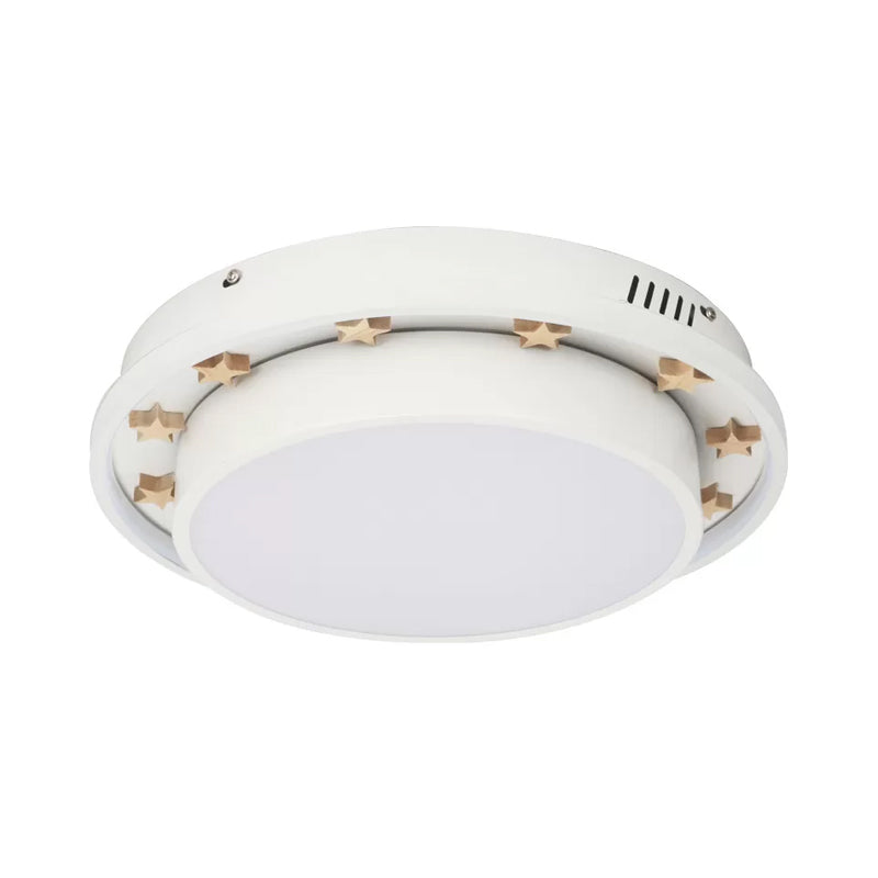 White Finish Round Flush Mount Lamp Modern LED Metallic Flush Light Fixture with Wooden Star Deco Clearhalo 'Ceiling Lights' 'Close To Ceiling Lights' 'Close to ceiling' 'Flush mount' Lighting' 816495