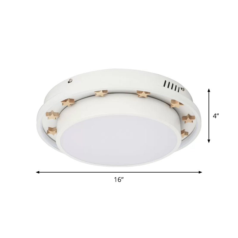 White Finish Round Flush Mount Lamp Modern LED Metallic Flush Light Fixture with Wooden Star Deco Clearhalo 'Ceiling Lights' 'Close To Ceiling Lights' 'Close to ceiling' 'Flush mount' Lighting' 816497