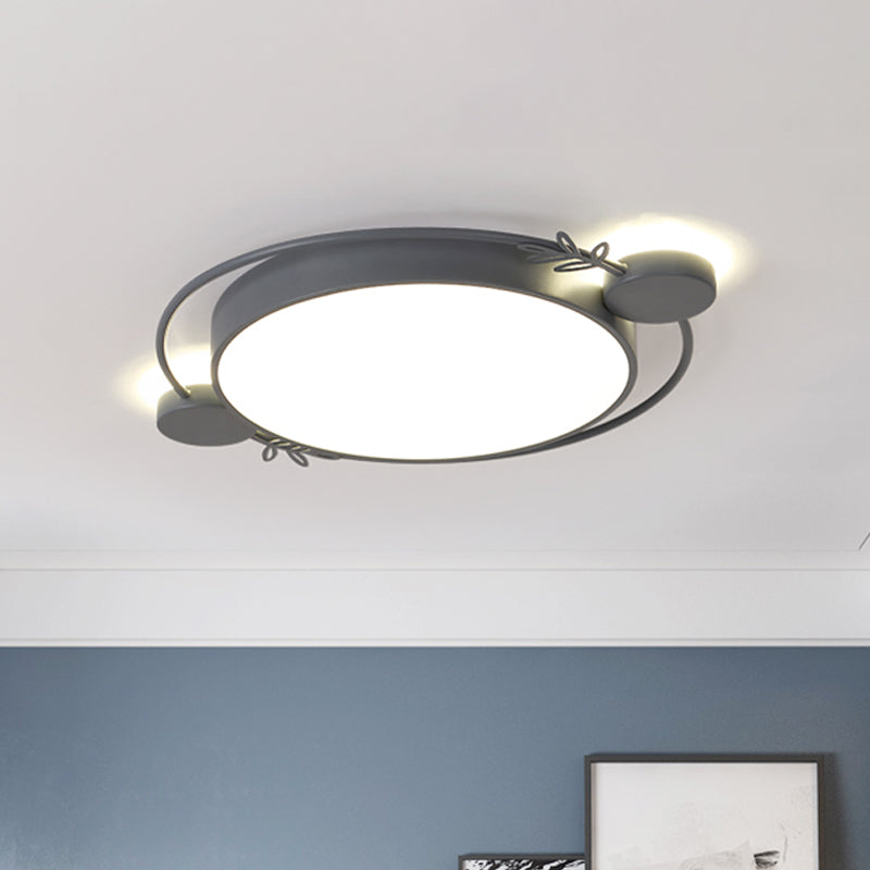 Twig Detailing Round Iron Flush Mount Nordic Black/Grey/White LED Flush Mounted Ceiling Light Fixture Clearhalo 'Ceiling Lights' 'Close To Ceiling Lights' 'Close to ceiling' 'Flush mount' Lighting' 816602