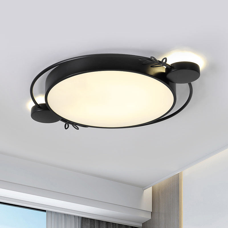 Twig Detailing Round Iron Flush Mount Nordic Black/Grey/White LED Flush Mounted Ceiling Light Fixture Black Clearhalo 'Ceiling Lights' 'Close To Ceiling Lights' 'Close to ceiling' 'Flush mount' Lighting' 816605