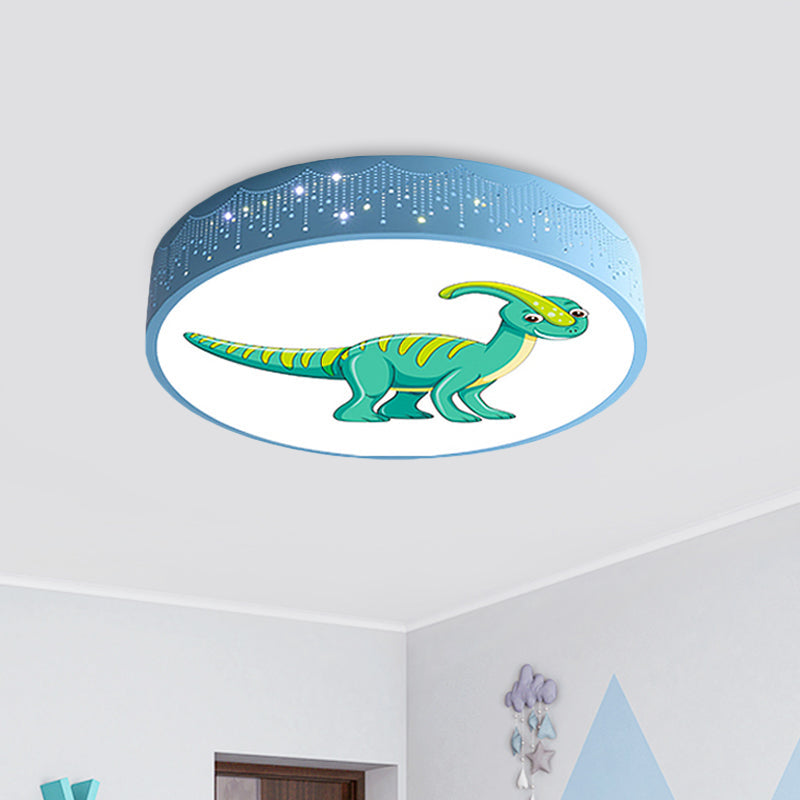 Hollowed Out Iron LED Flush Mount Cartoon Red/Blue/Green Ceiling Light Fixture with Dinosaur Pattern Green Clearhalo 'Ceiling Lights' 'Close To Ceiling Lights' 'Close to ceiling' 'Flush mount' Lighting' 816843