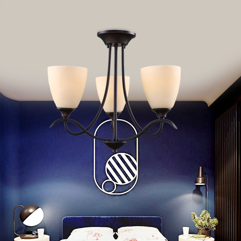 3 Lights Semi Mount Lighting Country Bud White Glass Flush Ceiling Light Fixture for Dining Room Clearhalo 'Ceiling Lights' 'Close To Ceiling Lights' 'Close to ceiling' 'Glass shade' 'Glass' 'Semi-flushmount' Lighting' 816852