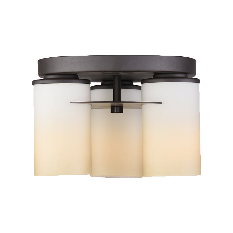 Countryside Cylinder Ceiling Lamp 3 Bulbs White Glass Semi Flush Mount Light Fixture for Bedroom Clearhalo 'Ceiling Lights' 'Close To Ceiling Lights' 'Close to ceiling' 'Glass shade' 'Glass' 'Semi-flushmount' Lighting' 816857