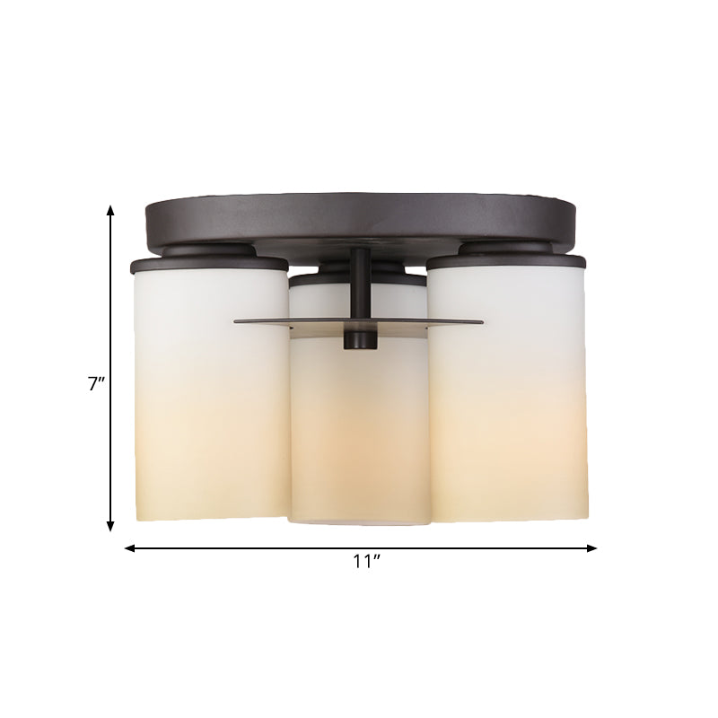 Countryside Cylinder Ceiling Lamp 3 Bulbs White Glass Semi Flush Mount Light Fixture for Bedroom Clearhalo 'Ceiling Lights' 'Close To Ceiling Lights' 'Close to ceiling' 'Glass shade' 'Glass' 'Semi-flushmount' Lighting' 816858