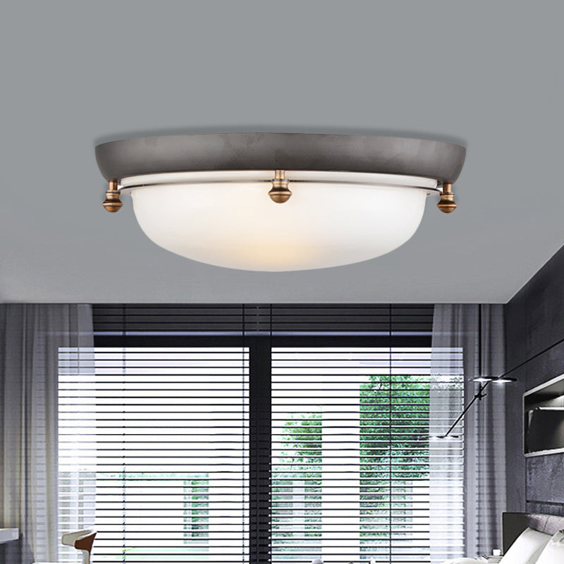 White Glass Dome Flush Light Country 3 Bulbs Bedroom Flush Mount Recessed Lighting Clearhalo 'Ceiling Lights' 'Close To Ceiling Lights' 'Close to ceiling' 'Flush mount' Lighting' 816911