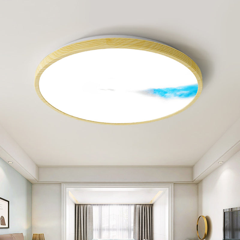 Yellow Circle Ceiling Lighting Simple Acrylic LED Flush Mount with Abstract Mountain and Fisherman Pattern Yellow Clearhalo 'Ceiling Lights' 'Close To Ceiling Lights' 'Close to ceiling' 'Flush mount' Lighting' 816922