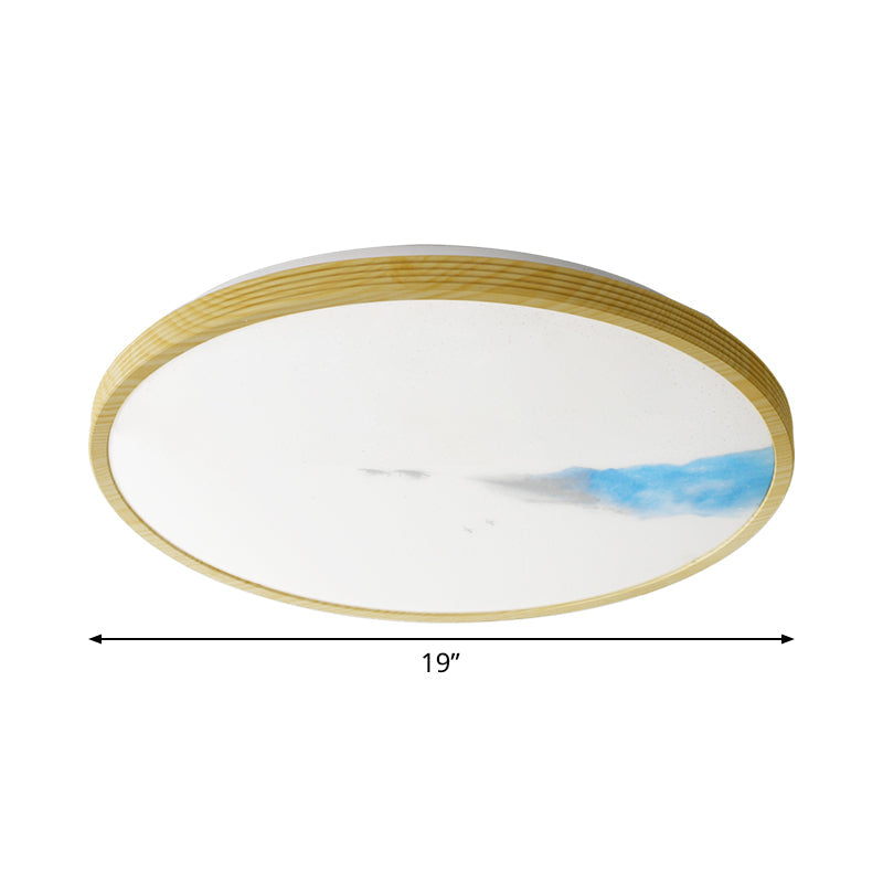 Yellow Circle Ceiling Lighting Simple Acrylic LED Flush Mount with Abstract Mountain and Fisherman Pattern Clearhalo 'Ceiling Lights' 'Close To Ceiling Lights' 'Close to ceiling' 'Flush mount' Lighting' 816925