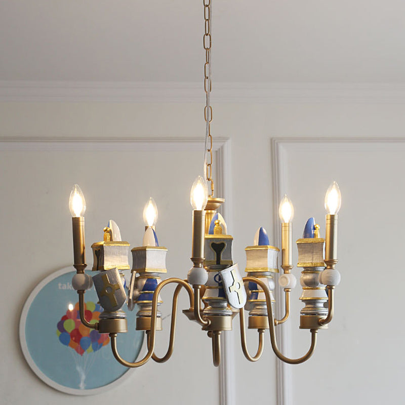 Metal Curved Arm Pendant Chandelier Vintage 5 Bulbs Gold Finish Ceiling Suspension Light Clearhalo 'Ceiling Lights' 'Chandeliers' Lighting' options 817120