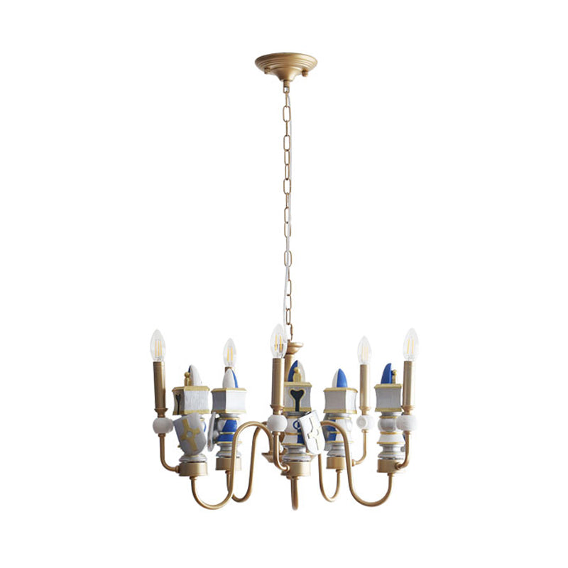 Metal Curved Arm Pendant Chandelier Vintage 5 Bulbs Gold Finish Ceiling Suspension Light Clearhalo 'Ceiling Lights' 'Chandeliers' Lighting' options 817121