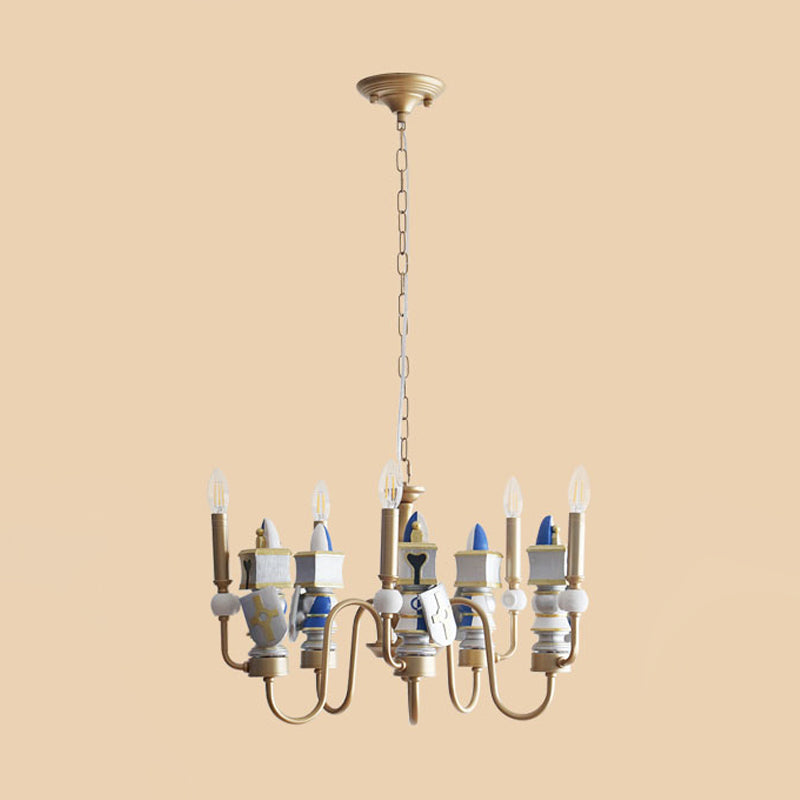 Metal Curved Arm Pendant Chandelier Vintage 5 Bulbs Gold Finish Ceiling Suspension Light Clearhalo 'Ceiling Lights' 'Chandeliers' Lighting' options 817122