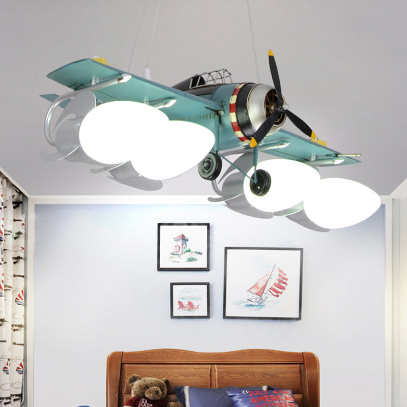 Cream Glass Bullet Chandelier Lamp with Aircraft Design Cartoon 4-Light Green Pendant Lighting Green Clearhalo 'Ceiling Lights' 'Chandeliers' Lighting' options 817128_ef736358-caaf-48b0-9c57-f6e1f43acfe4