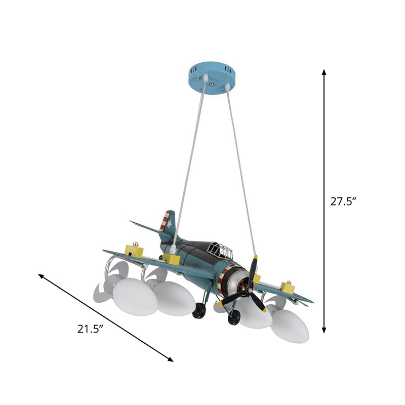 Cream Glass Bullet Chandelier Lamp with Aircraft Design Cartoon 4-Light Green Pendant Lighting Clearhalo 'Ceiling Lights' 'Chandeliers' Lighting' options 817131