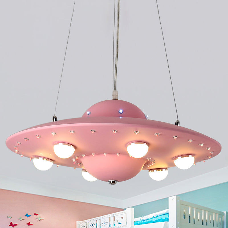 Nordic Flying Saucer Chandelier Light Metallic Child Bedroom LED Pendant Lamp Fixture in Grey/Pink/Blue Clearhalo 'Ceiling Lights' 'Chandeliers' Lighting' options 817148