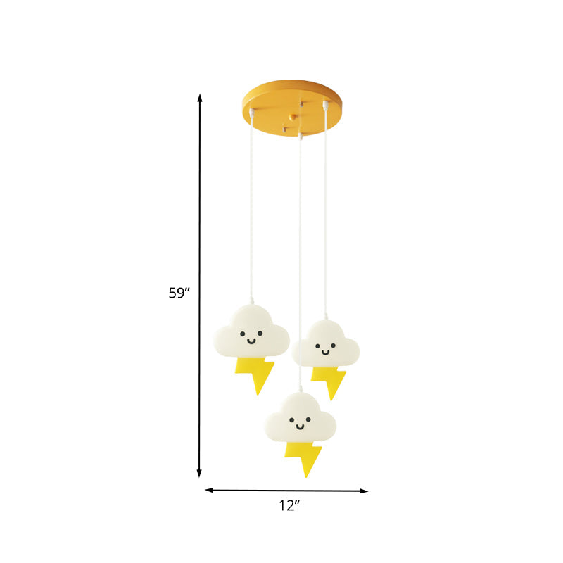 Acrylic Cloud-Shape Multi Ceiling Light Cartoon 3 Lights LED Pendulum Lamp in White and Yellow Clearhalo 'Ceiling Lights' 'Pendant Lights' 'Pendants' Lighting' 817503