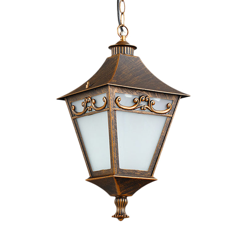 Black/Bronze 1 Bulb Drop Pendant Rustic White Glass Lantern Hanging Ceiling Light for Corridor Clearhalo 'Ceiling Lights' 'Glass shade' 'Glass' 'Pendant Lights' 'Pendants' Lighting' 817526