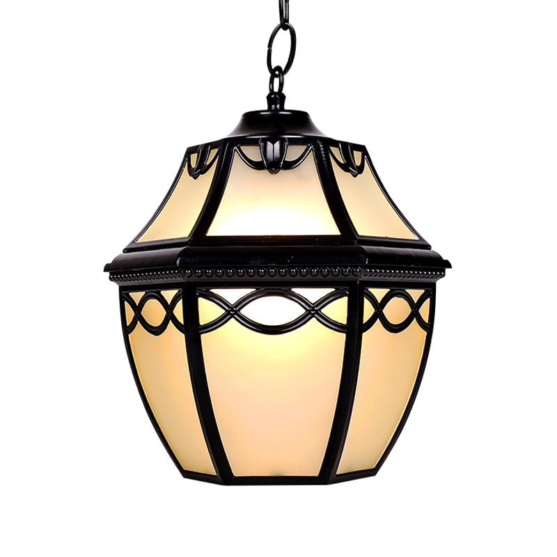 Black Birdcage Suspension Pendant Cottage White Glass 1-Bulb Courtyard Hanging Ceiling Light Clearhalo 'Ceiling Lights' 'Close To Ceiling Lights' 'Glass shade' 'Glass' 'Pendant Lights' 'Pendants' Lighting' 817585