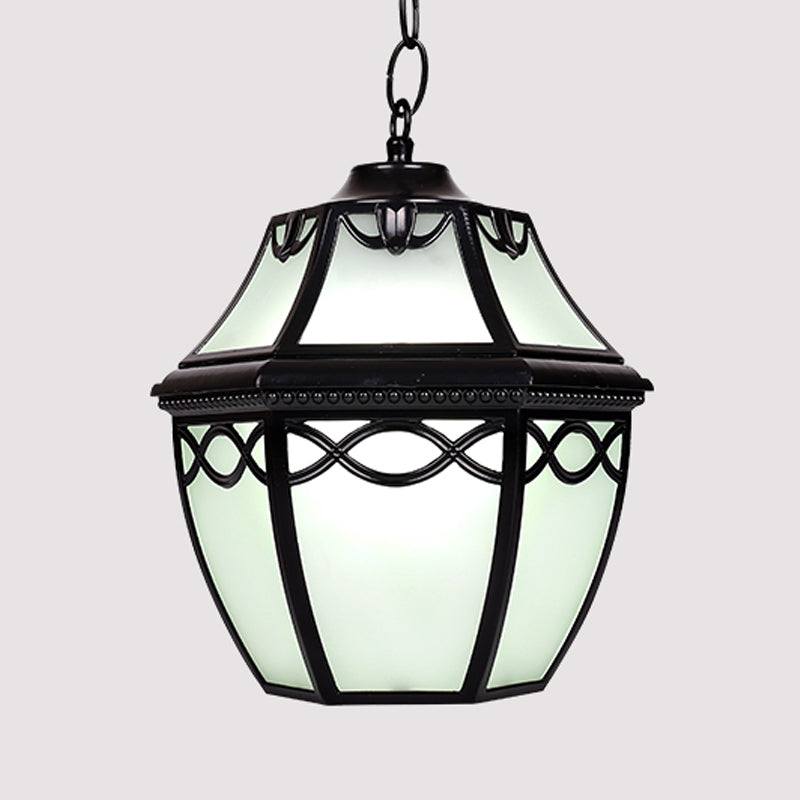 Black Birdcage Suspension Pendant Cottage White Glass 1-Bulb Courtyard Hanging Ceiling Light Clearhalo 'Ceiling Lights' 'Close To Ceiling Lights' 'Glass shade' 'Glass' 'Pendant Lights' 'Pendants' Lighting' 817586