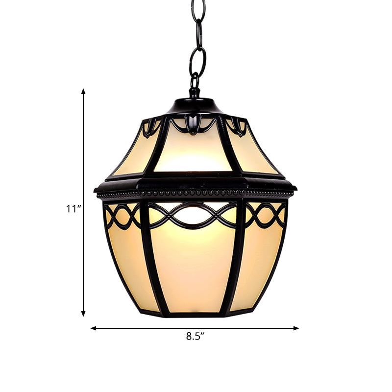 Black Birdcage Suspension Pendant Cottage White Glass 1-Bulb Courtyard Hanging Ceiling Light Clearhalo 'Ceiling Lights' 'Close To Ceiling Lights' 'Glass shade' 'Glass' 'Pendant Lights' 'Pendants' Lighting' 817587