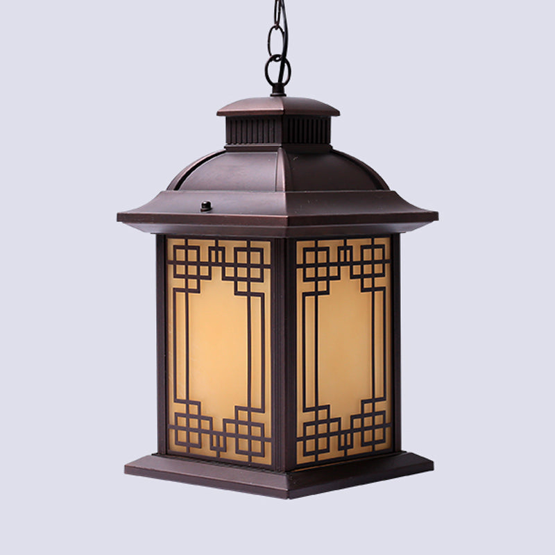 1-Head Pendant Light Fixture Lodge Lantern Yellow Glass Down Lighting in Coffee for Outdoor Clearhalo 'Ceiling Lights' 'Glass shade' 'Glass' 'Pendant Lights' 'Pendants' Lighting' 817590