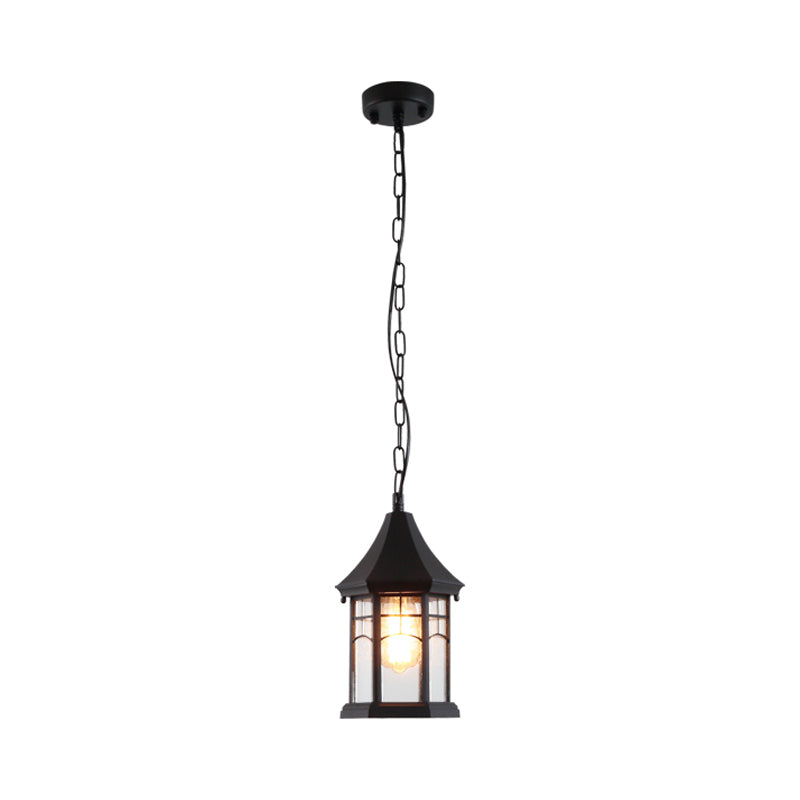 Pavilion Clear Bubble Glass Pendant Light Farmhouse 1-Light Balcony Suspension Lamp in Black Clearhalo 'Ceiling Lights' 'Glass shade' 'Glass' 'Pendant Lights' 'Pendants' Lighting' 817594