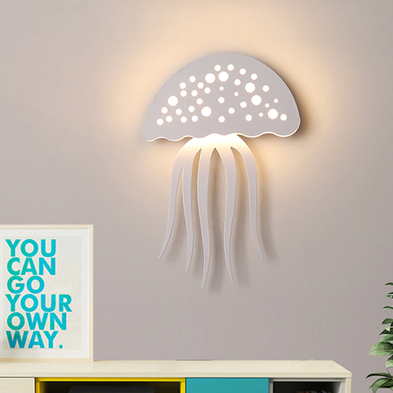 Jellyfish-Shape Sconce Lighting Cartoon Metal LED White Wall Lamp Fixture for Living Room White Clearhalo 'Wall Lamps & Sconces' 'Wall Lights' Lighting' 817749