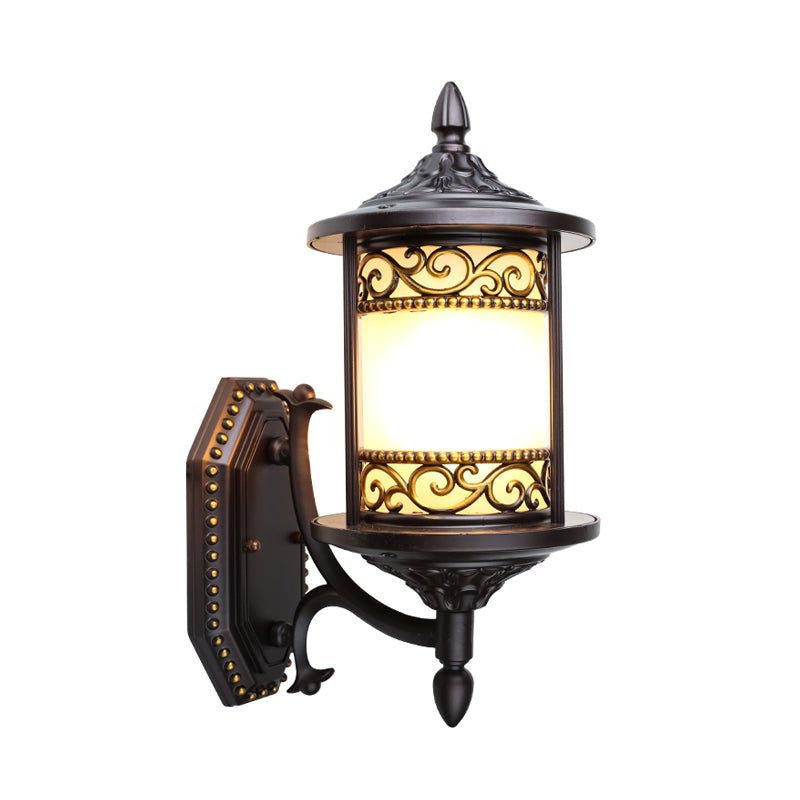 Swoop Opal Glass Sconce Lamp Countryside Single Head Courtyard Wall Light in Dark Coffee Clearhalo 'Wall Lamps & Sconces' 'Wall Lights' Lighting' 817856