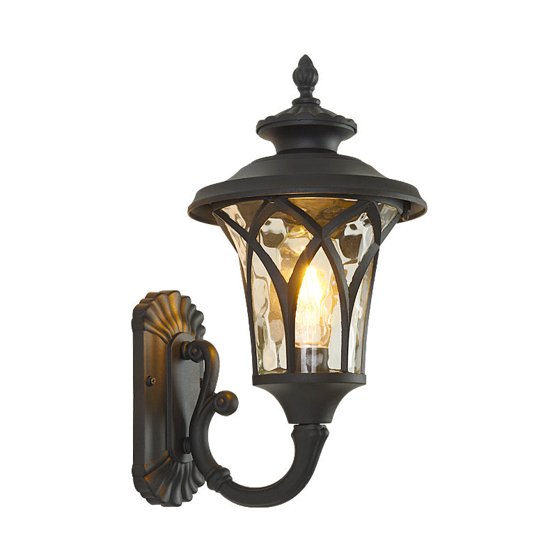 Arch Water Glass Wall Light Rural 1-Head Courtyard Wall Sconce Lighting Fixture in Black/Bronze Clearhalo 'Wall Lamps & Sconces' 'Wall Lights' Lighting' 817915