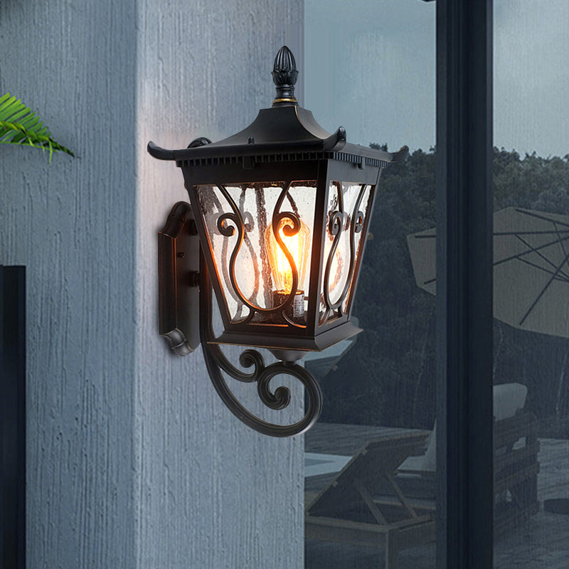 Birdcage Outdoor Wall Lamp Sconce Lodge Clear Water Glass Single Light Black Wall Lighting, Up/Down Clearhalo 'Wall Lamps & Sconces' 'Wall Lights' Lighting' 817926