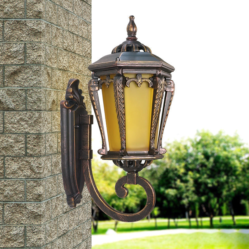 Yellow Glass Bronze Wall Lamp Lantern Single Bulb Retro Wall Sconce Lighting Fixture for Yard Bronze Clearhalo 'Wall Lamps & Sconces' 'Wall Lights' Lighting' 817930