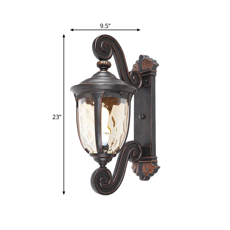 Amber Water Glass Brown-Black Sconce Urn Shade 1-Bulb Traditional Wall Lighting Ideas Clearhalo 'Wall Lamps & Sconces' 'Wall Lights' Lighting' 817969