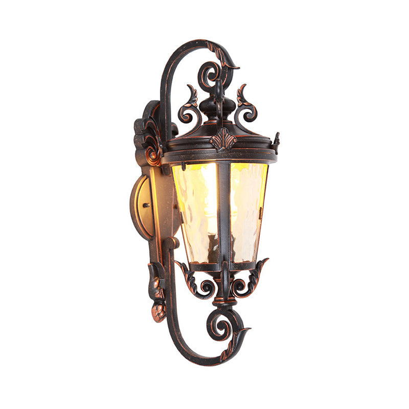 1-Head Wall Mounted Light Cottage Patio Sconce Lamp with Lantern Amber Dimple Glass Shade in Black Clearhalo 'Wall Lamps & Sconces' 'Wall Lights' Lighting' 817972