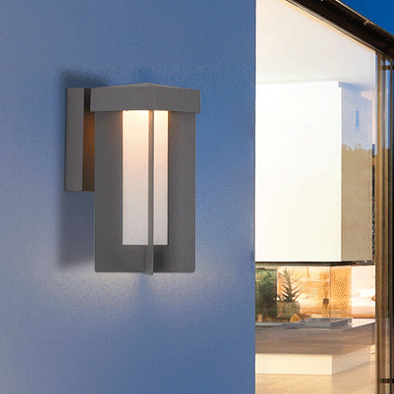 1 Bulb Rectangle Wall Light Traditional Gray Finish Aluminum Surface Wall Sconce with Cream Glass Shade Grey Clearhalo 'Wall Lamps & Sconces' 'Wall Lights' Lighting' 818019