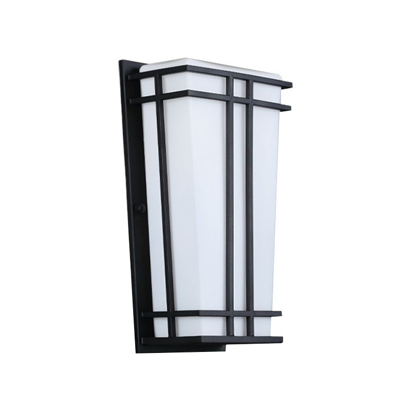 White Glass Trapezoid Flush Mount Wall Light Rustic 1 Light Patio Wall Lighting Ideas in Textured Black Clearhalo 'Wall Lamps & Sconces' 'Wall Lights' Lighting' 818025