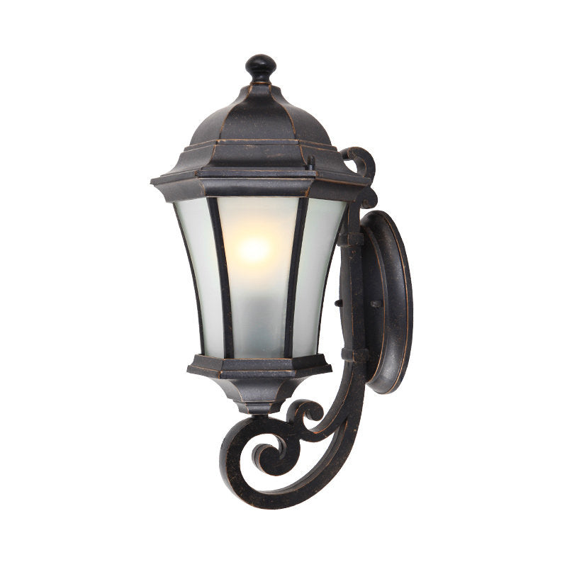 Frosted Glass Black Wall Sconce Lighting Lantern Shaped 1 Head Traditional Wall Light Fixture Clearhalo 'Wall Lamps & Sconces' 'Wall Lights' Lighting' 818037