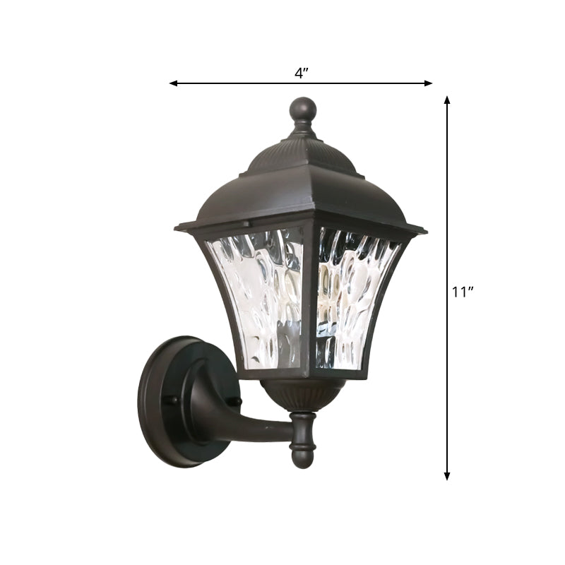 1-Bulb Wall Lighting Fixture Cottage Yard Sconce Light with Lantern Clear Dimpled Glass Shade in Dark Coffee Clearhalo 'Wall Lamps & Sconces' 'Wall Lights' Lighting' 818042